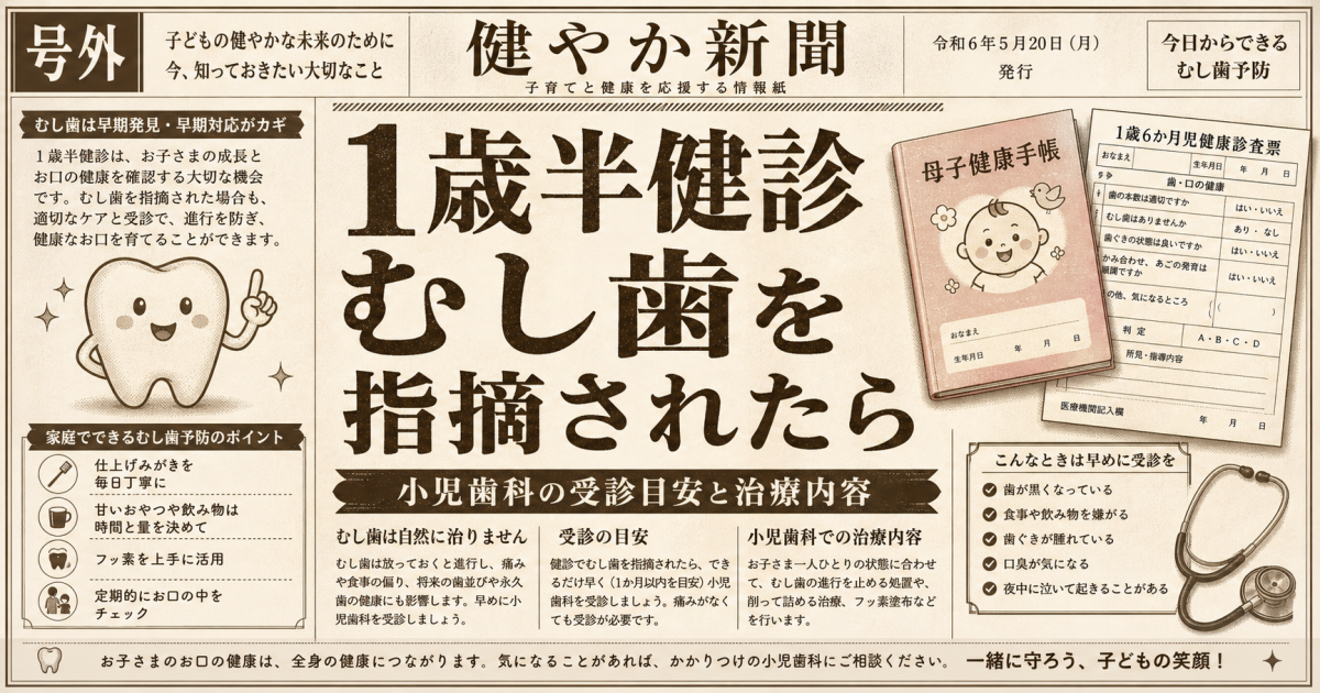 1歳半健診でむし歯を指摘されたら？小児歯科の受診目安と治療内容